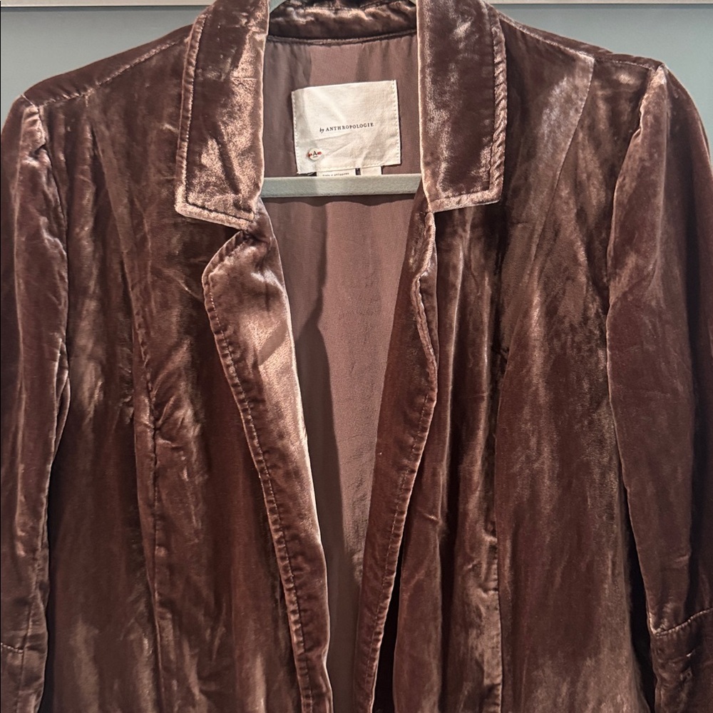 Anthropologie Velvet Open Front Blazer in Chocolate Brown size s - Picture 6 of 7
